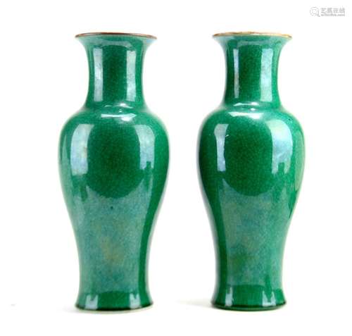 Pair of Chinese Apple-green Glazed Porcelain Vases