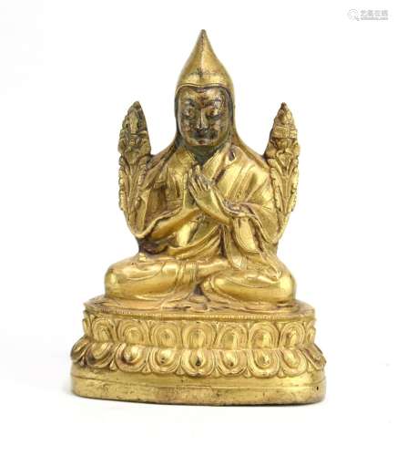 Tibetan Gilt on Bronze Lama Statue