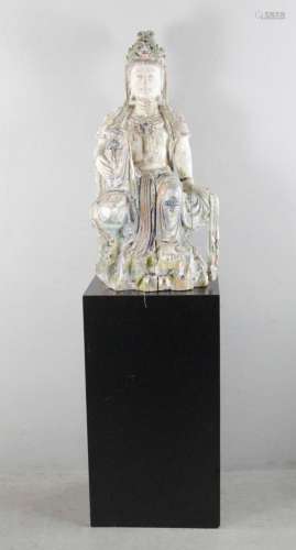 Large Chinese Carved Guanyin Figure