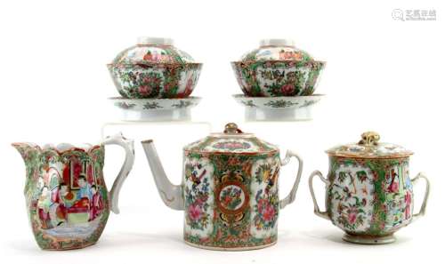 Group of Five Chinese Rose Medallion Tea-set