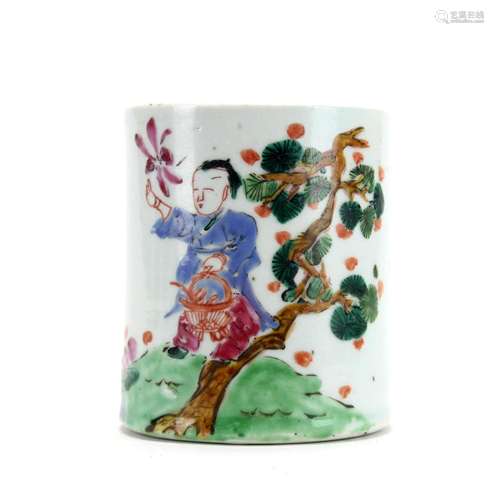 18thC Chinese Famille Verte Brush Pot