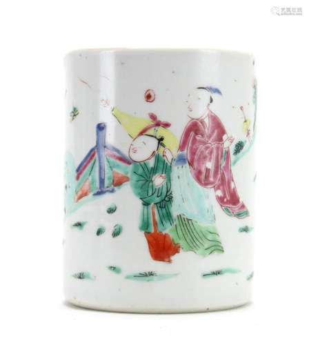 18thC Chinese Famille Verte Brush Pot