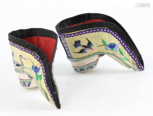 Pair of Chinese Embroidered Silk Shoes for Bound Feet
