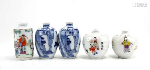 Five Chinese Porcelain Snuff Bottles