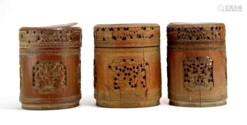 Three 19thC Chinese Carved Bamboo Boxes
