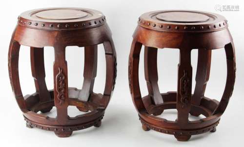 Pair of Chinese Huanghuali Wood Stools