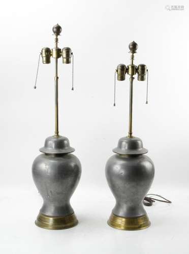 Pair of Pewter Lamps