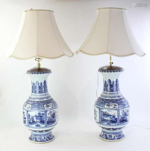 Pair of Blue and White Chinese Lamps