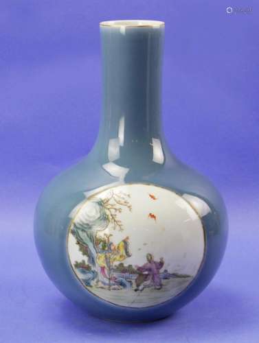 Chinese Blue Glazed Porcelain Bottle Vase