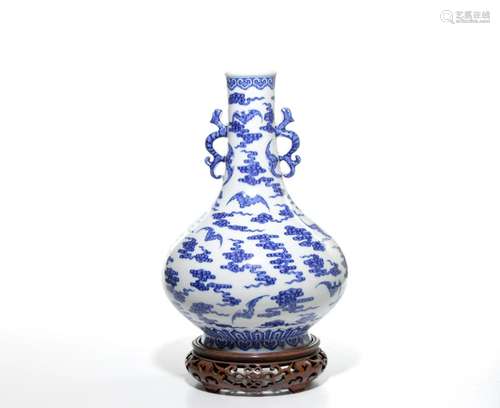 Fine Chinese Blue and White "Bat" Vase