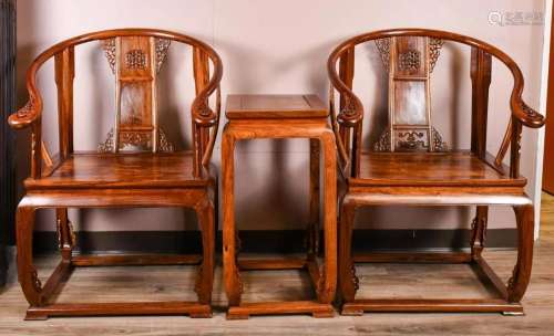 A Set Of Huang Huali Wood Chairs & Side Table 20th