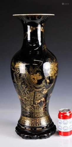 A Chinese Black Glazed Gilt Vase 18thC