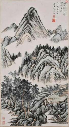 A Chinese Landscape Painting Hanging Scroll