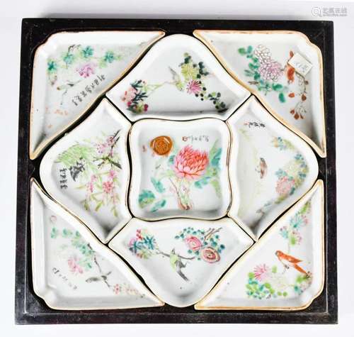 A Chinese Qianjiang Enameled Dish Set 19thC