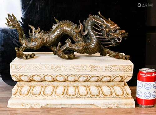 A Bronze Dragon with A White Marble Stand Qing