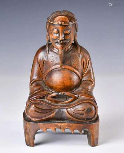 A Wood Carved Sitting Figure Qing