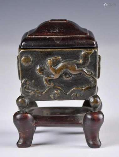 A Four Tab Feet Censer With Stand & Cover, Ming