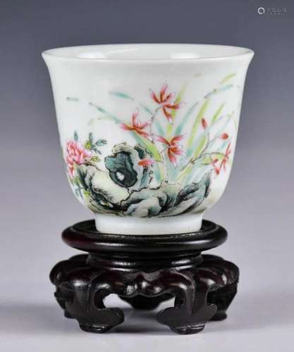 A Famille Rose Wine Cup Xuantong Mk & Period Qing