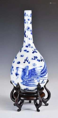 A Chinese Blue & White Vase Neifu Mk w/stand Qing