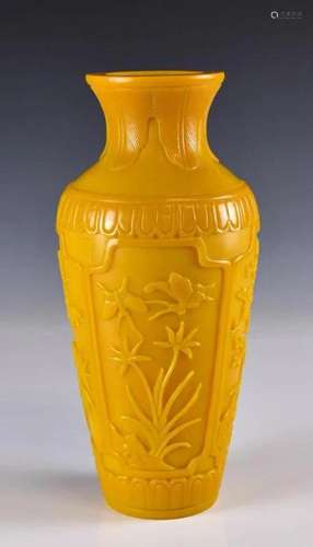 A Chinese Carved Mustard Glass Vase 19thC