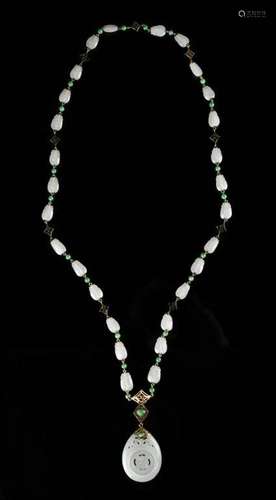 A White Jade Pendant Necklace Qing