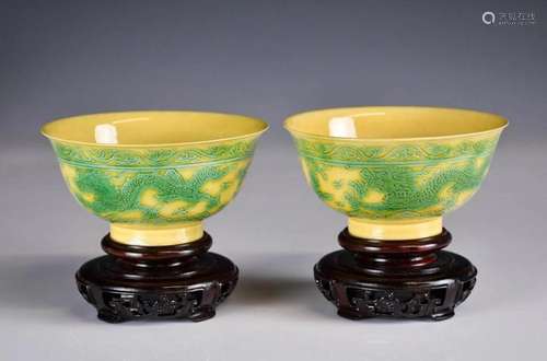 A Pair of Dragon Bowls Kangxi Mark and Period