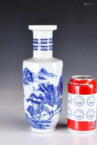 A Blue and White Rouleau Landscape Vase Guangxu Mk