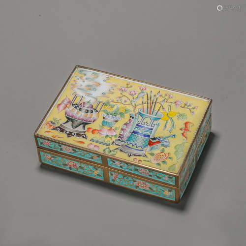 銅胎畫琺瑯博古圖蓋盒