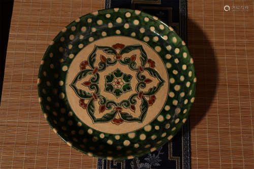 宋 吉州窯綠釉點彩盤