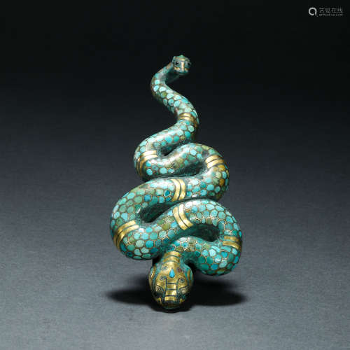 漢代銅錯金銀嵌松石蛇型帶鉤