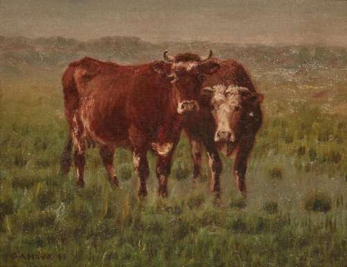 George Arthur Hays (American, 1854-1945), Two cows grazing, ...