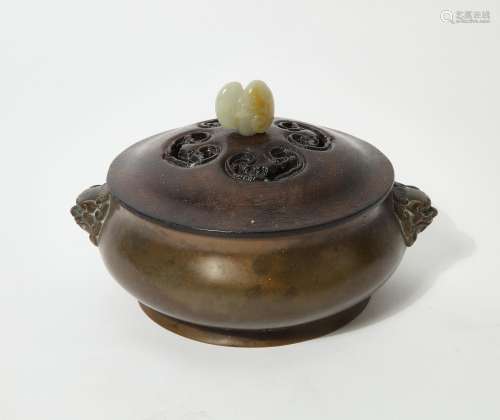 A Chinese patinated bronze censer