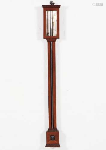 D.E. Lent Rochester, New York carved mahogany stick baromete...