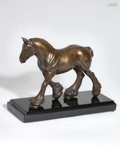 A patinated bronze model of a striding horse, modern