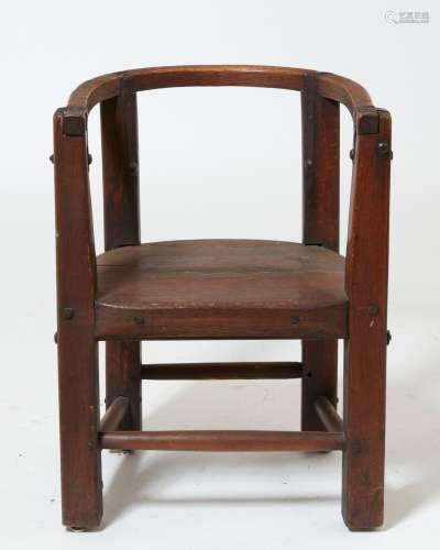 A Baroque style iron mounted oak armchair, 19th century