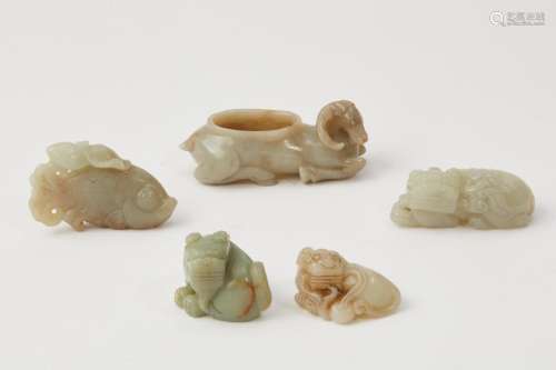 Five Chinese jade and hardstone carvings of animals