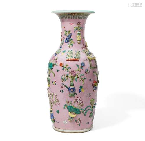A large Chinese pink ground porcelain vase