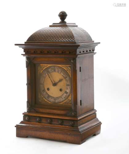 A Continental walnut mantel clock, circa 1900