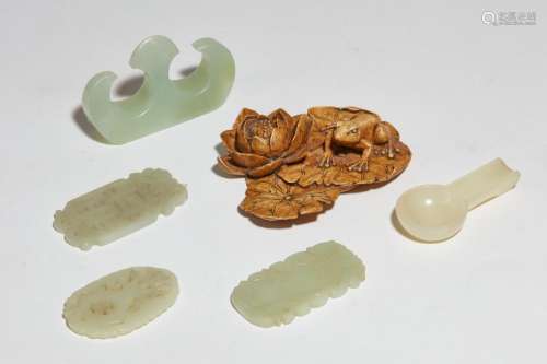 A group of six Chinese jade and stone objects