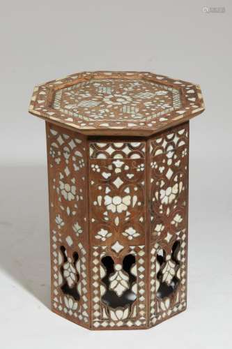 A Levantine shell inlaid hardwood octagonal occasional table...