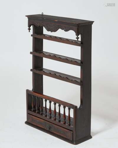 A French provincial mixed wood hanging shelf, 20th century