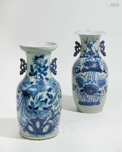 Two Chinese blue and celadon glazed porcelain vases
