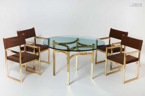 A five piece Contemporary solid and tubular brass dining sui...