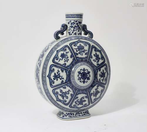 An imposing Chinese porcelain blue and white moon flask