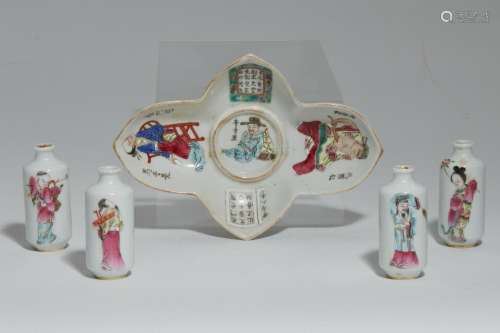 Five Chinese porcelain table articles