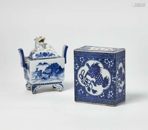 A Chinese blue and white porcelain flower brick and covered ...