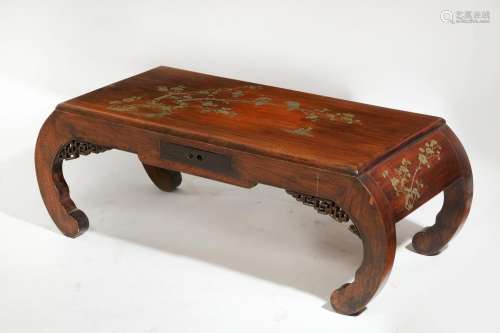 A Chinese white metal inlaid elm low table
