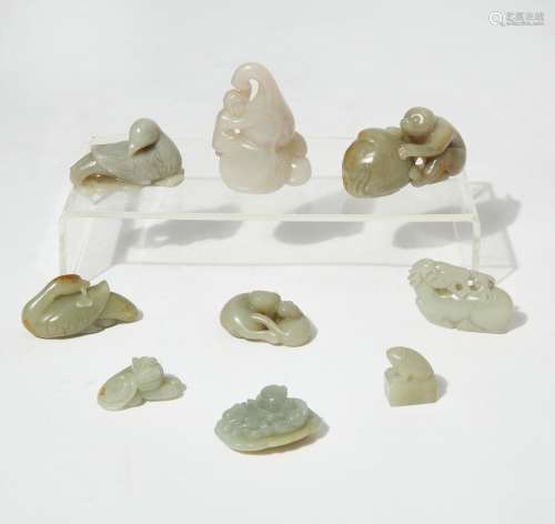 Nine Chinese jade and hardstone figures and animals