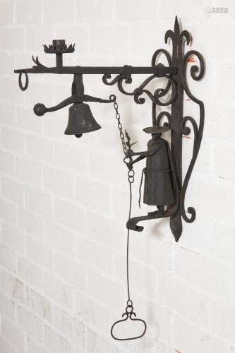 A rustic figural wrought iron bell, 20th century