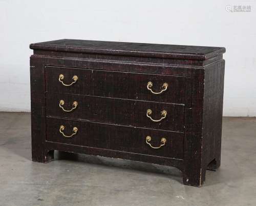 A Harrison-Van Horn lacquered raffia wrapped chest of drawer...